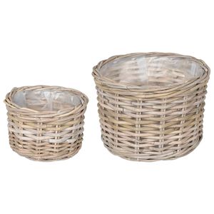 vidaXL Blumentopf Korb GENDT 2 stk. Nat&uuml;rliches Grau Kubu Rattan
