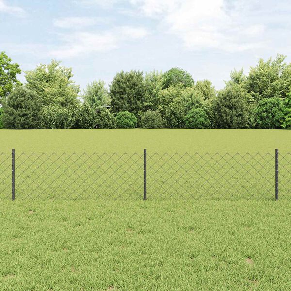 vidaXL Zaun mit Pfosten Grau 0,4 x 25 m Stahl und PVC