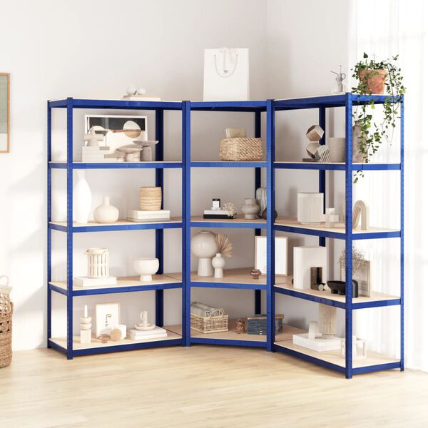 vidaXL Regale mit 5 B&ouml;den 3 Stk. Blau Stahl & Holzwerkstoff