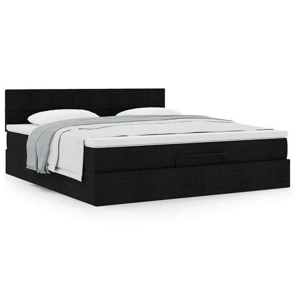 vidaXL Ottoman-Bett mit Matratze Schwarz 180x200 cm Stoff