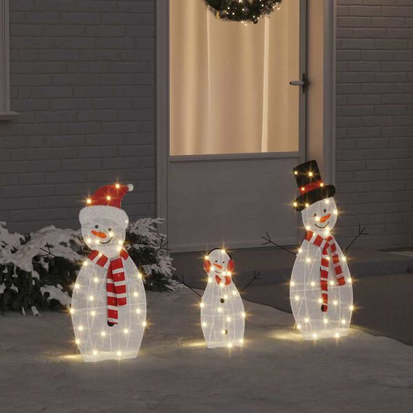 vidaXL Beleuchtete Schneemann Familie 3 pcs Warmes Wei&szlig; Polyester