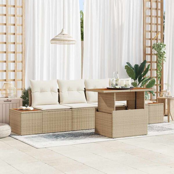 vidaXL Garten-Sofa-Set mit Speicher 5 pcs Beige Poly Rattan