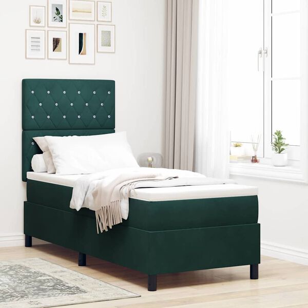 vidaXL Boxspringbett mit Matratze Dunkelgr&uuml;n 80 x 200 cm Stoff