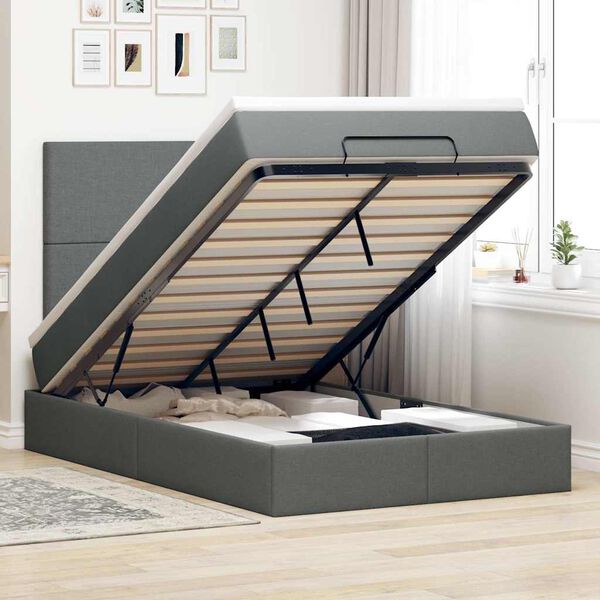 vidaXL Ottoman-Bett mit Matratze Dunkelgrau 120x200 cm Stoff