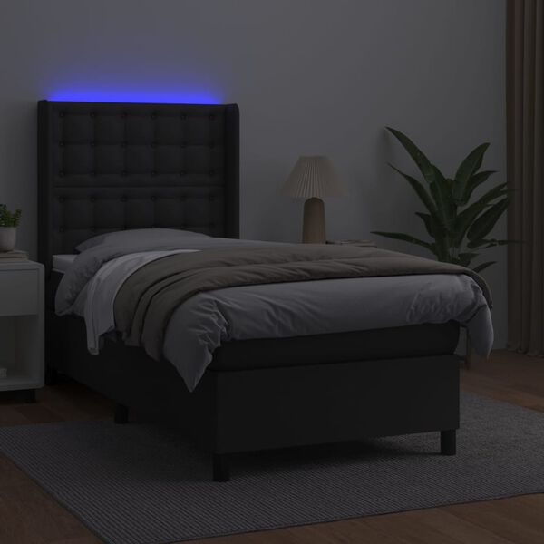 vidaXL Boxspringbett mit Matratze & LED Schwarz 90x190 cm Kunstleder