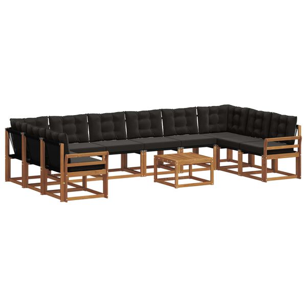 vidaXL Outdoor-Sofagarnitur mit Kissen 11 pcs Nat&uuml;rlich und Schwarz