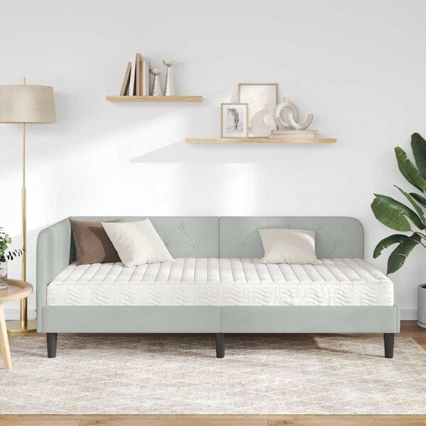 vidaXL Eckbettgestell mit Matratze Hellgrau 90 x 190 cm Samt