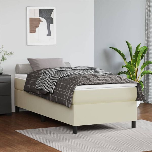 vidaXL Boxspringbett mit Matratze Creme 90x200 cm Kunstleder