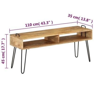 vidaXL TV-Tisch Massivholz Mango 110x35x45 cm