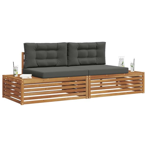 vidaXL Outdoor-Sofagarnitur mit Kissen 2 St&uuml;ck Natur und Anthrazit