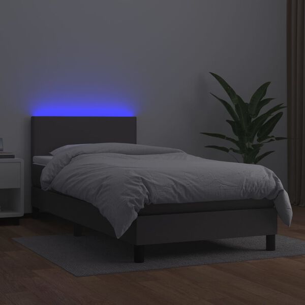vidaXL Boxspringbett mit Matratze & LED Grau 80x200 cm Kunstleder