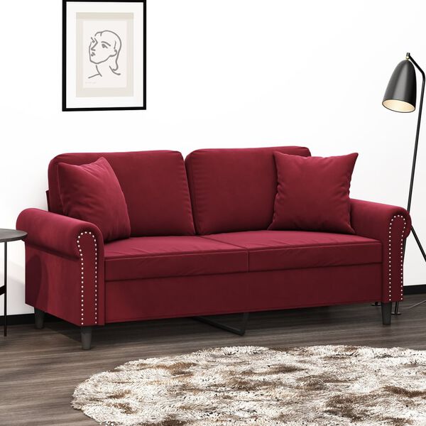 vidaXL 2-Sitzer-Sofa mit Kissen Weinrot 140 cm Samt