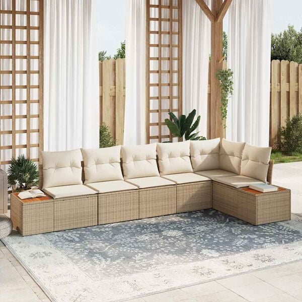 vidaXL Gartensofa-set mit Kissen 6 pcs Beige Poly Rattan