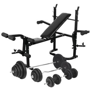 vidaXL Hantelbank mit Ablage, Langhantel und Kurzhantel-Set 120 kg