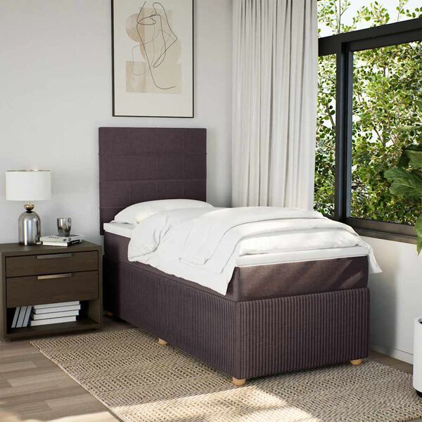 vidaXL Boxspringbett mit Matratze Dunkelbraun 90x190 cm Stoff
