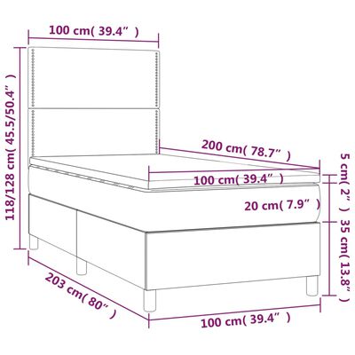 vidaXL Boxspringbett mit Matratze & LED Schwarz 100x200 cm Kunstleder