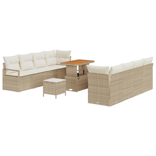 vidaXL Garten-Sofa-Set mit Kissen 11 pcs Beige Poly Rattan