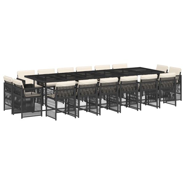 vidaXL 17-tlg. Garten-Essgruppe mit Kissen Schwarz Poly Rattan
