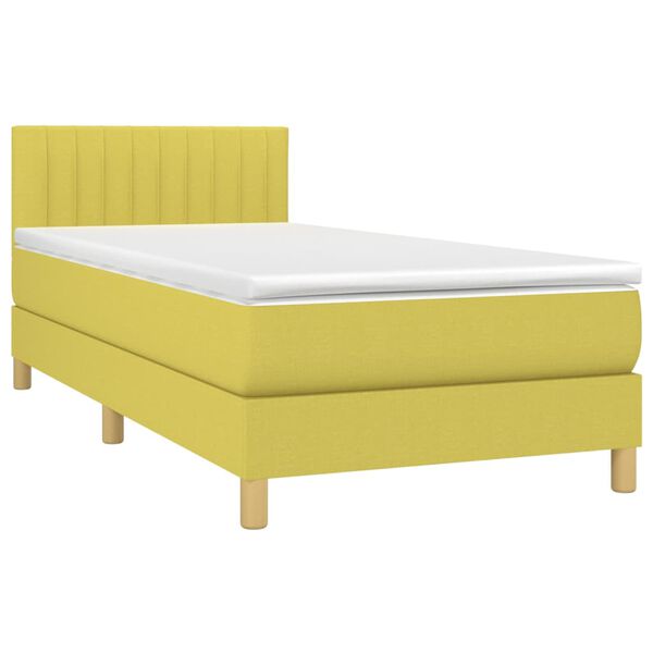 vidaXL Boxspringbett mit Matratze & LED Gr&uuml;n 90x200 cm Stoff