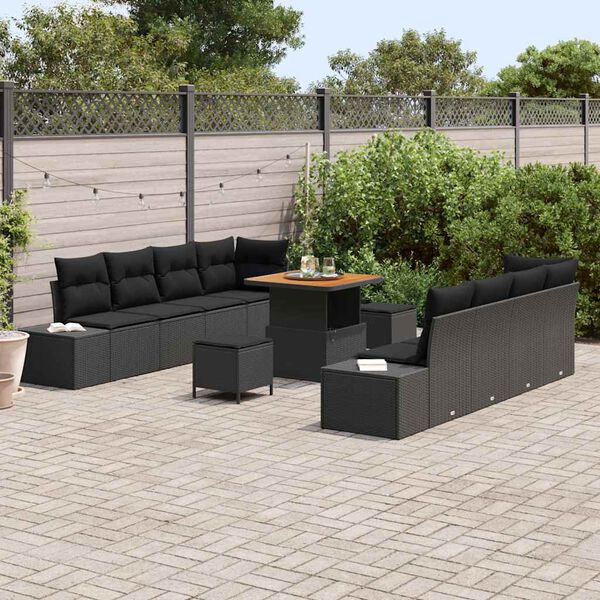 vidaXL Gartensofa-set mit Kissen 11 pcs Schwarz Poly-Rattan