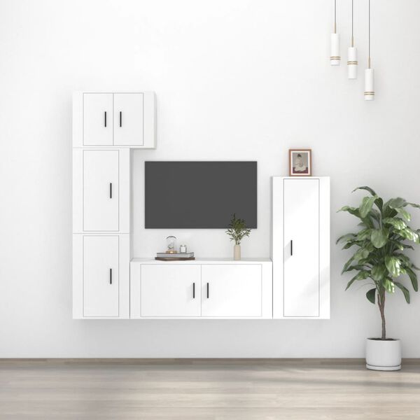 vidaXL 5-tlg. TV-Schrank-Set Wei&szlig; Holzwerkstoff