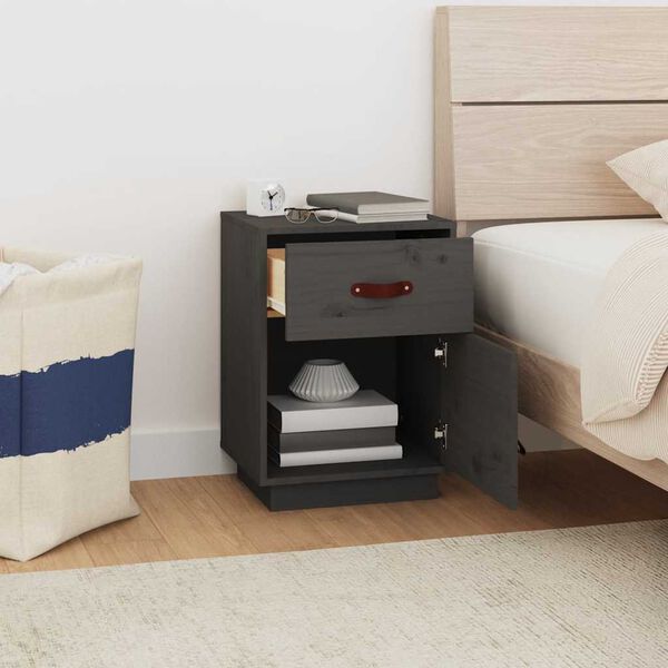 vidaXL Nachttisch Grau 40x34x55 cm Massivholz Kiefer
