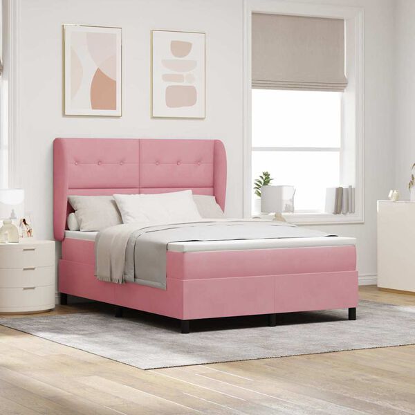 vidaXL Boxspringbett mit Matratze Rosa 200 x 140 cm Polyester