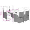 vidaXL 5-tlg. Garten-Essgruppe mit Kissen Grau Poly Rattan