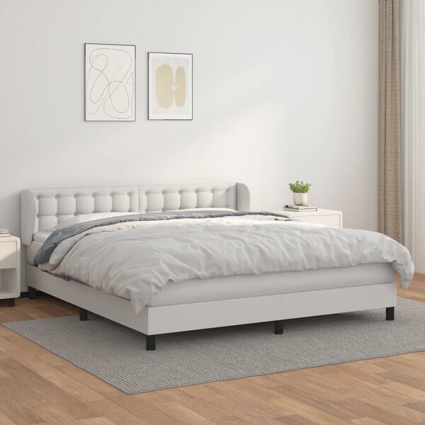 vidaXL Boxspringbett mit Matratze Wei&szlig; 160x200 cm Kunstleder