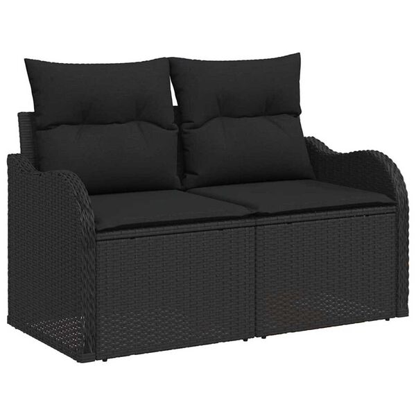 vidaXL Garten-Sofa-Set mit Kissen mit Kissen 9 pcs Schwarz Poly Rattan