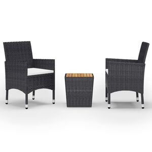 vidaXL 3-tlg. Bistro-Set Poly Rattan und Massivholz Schwarz