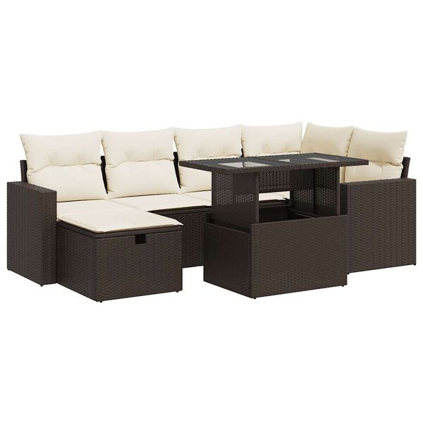 vidaXL 7-tlg. Garten-Sofagarnitur mit Kissen Braun Poly Rattan