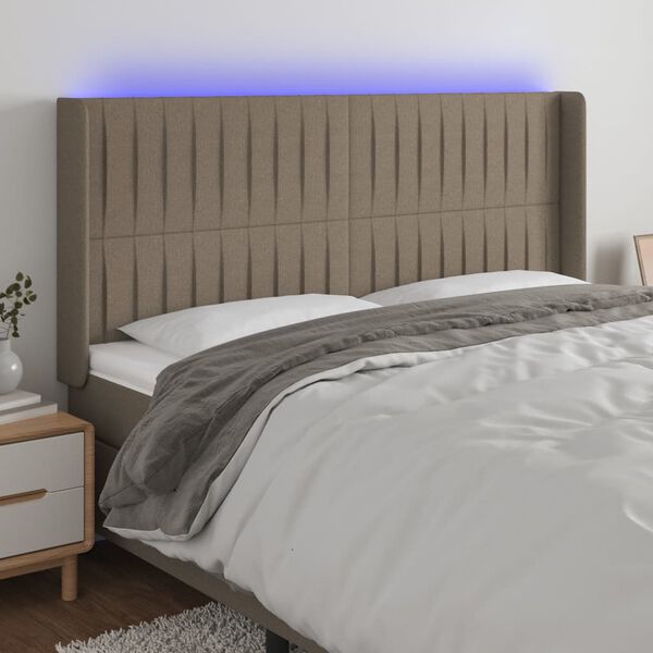 vidaXL LED Kopfteil Taupe 203x16x118/128 cm Stoff