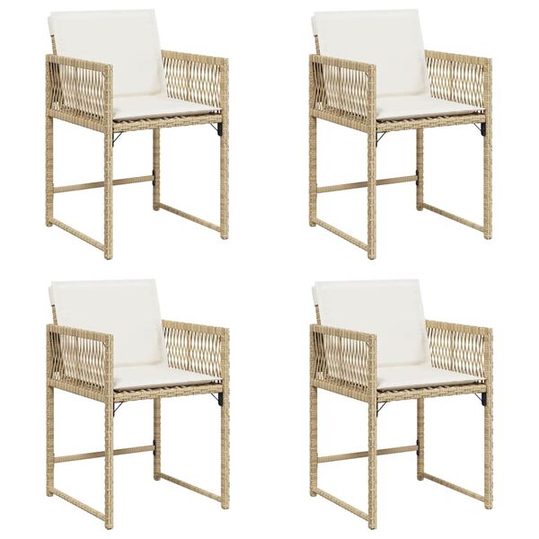 vidaXL Gartenstühle mit Kissen 4 Stk. Beige Poly Rattan