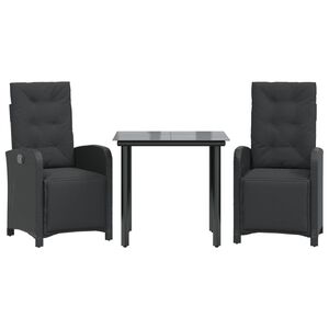 vidaXL 3-tlg. Bistro-Set mit Kissen Schwarz Poly Rattan