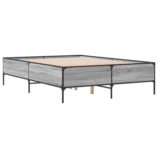 vidaXL Bettgestell Grau Sonoma 120x200 cm Holzwerkstoff und Metall