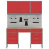 vidaXL Werkbank mit Schubladen 8 pcs Rot Ingenieure Holz und Stahl