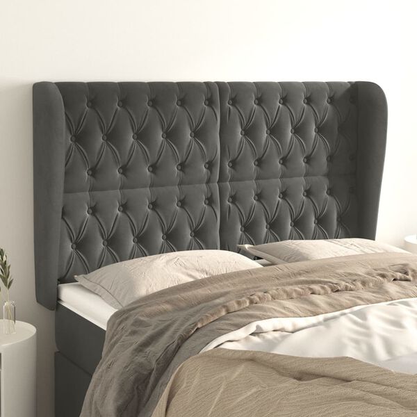vidaXL Kopfteil mit Ohren Dunkelgrau 163x23x118/128 cm Samt