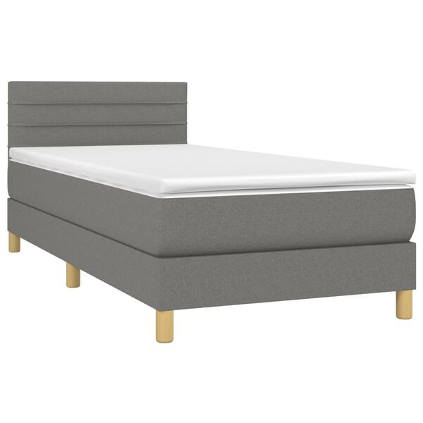 vidaXL Boxspringbett mit Matratze & LED Dunkelgrau 90x200 cm Stoff