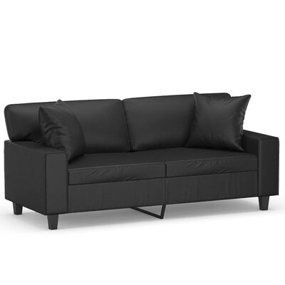 vidaXL 2-Sitzer-Sofa mit Zierkissen Schwarz 140 cm Kunstleder