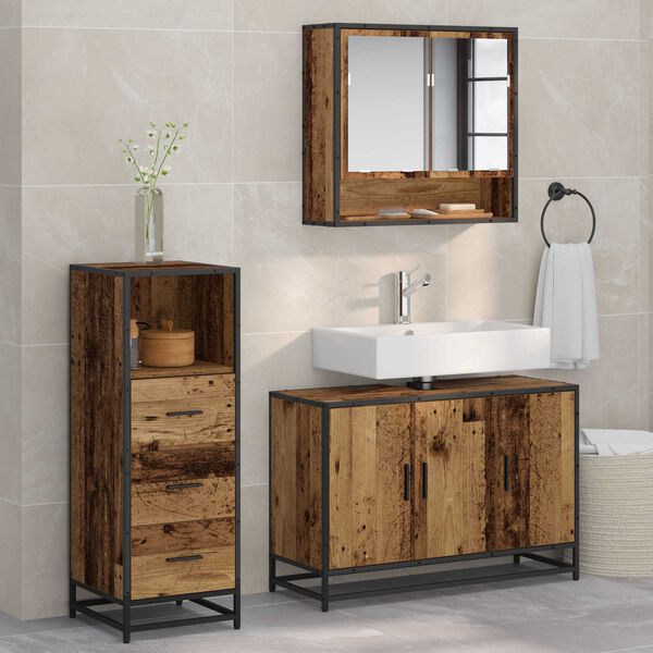 vidaXL Badezimmerm&ouml;bel-Set mit Schubladen 3 pcs Altholz Holzwerkstoff