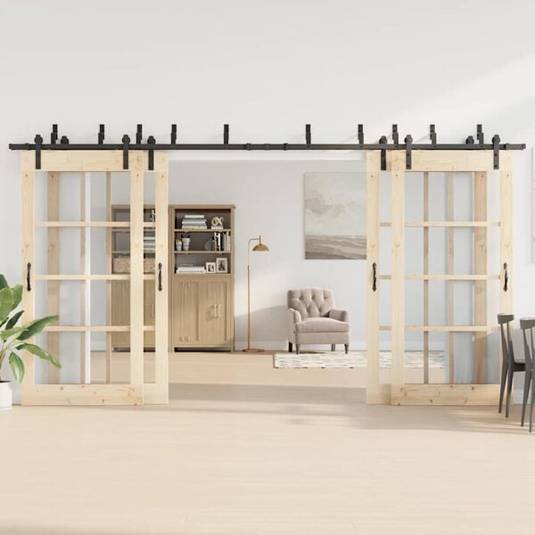 vidaXL Schiebet&uuml;rbeschlag-Set 427 cm Stahl Schwarz