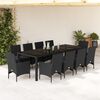 vidaXL 11-tlg. Garten-Essgruppe mit Kissen Schwarz Poly Rattan Glas