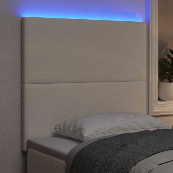 vidaXL LED Kopfteil mit LED-Lichtleisten Creme 100 cm Polyester