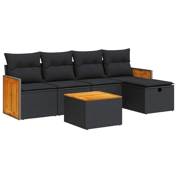 vidaXL 6-tlg. Garten-Sofagarnitur mit Kissen Schwarz Poly Rattan
