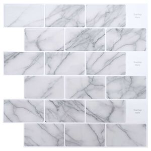 vidaXL U-Bahn-Fliese 50 pcs Wei&szlig; Marmor 30 x 30 cm Polyurethan und PET