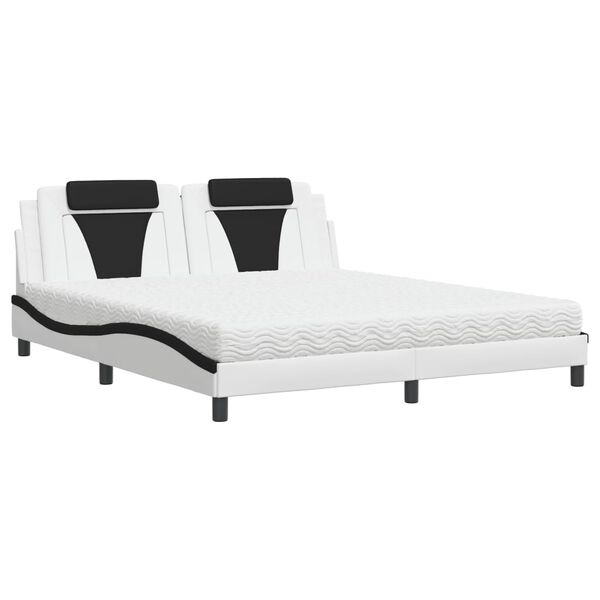 vidaXL Bett "Viana" mit Matratze Wei&szlig; und Schwarz 180x200 cm Kunstleder