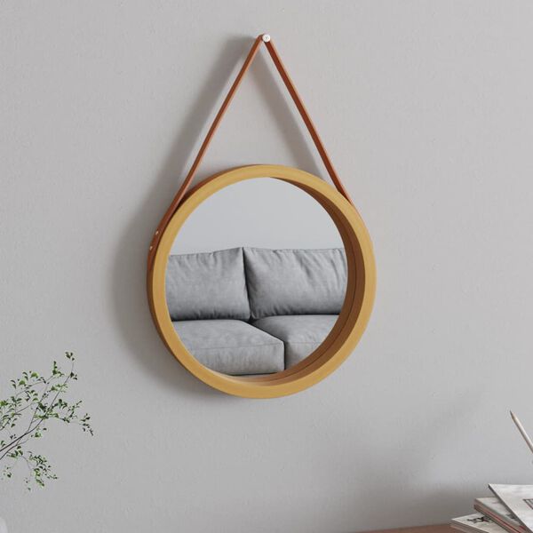 vidaXL Wandspiegel mit Riemen Golden &Oslash; 35 cm