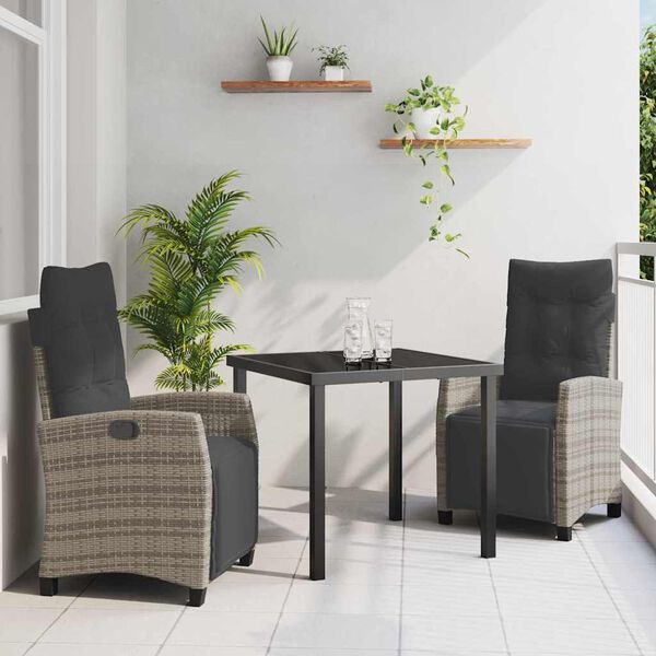 vidaXL Garten Essgruppe mit Kissen 3 pcs Grau Poly-Rattan