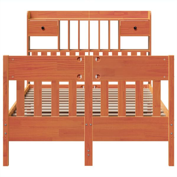 vidaXL Massivholzbett ohne Matratze Wachsbraun 135x190 cm Kiefernholz